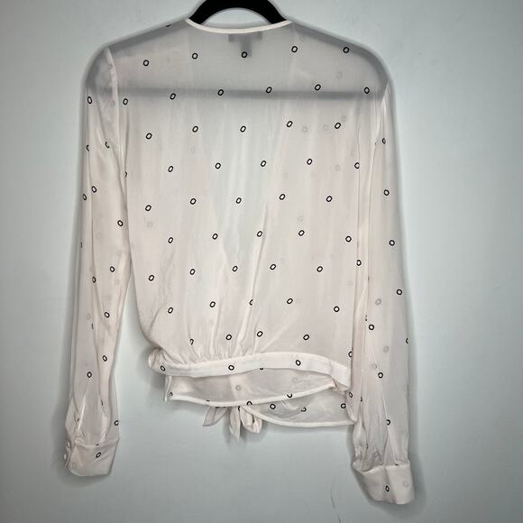 J. Crew Ivory Dot Sheer Silk Long Sleeve Wrap Top Size L - Picture 3 of 7